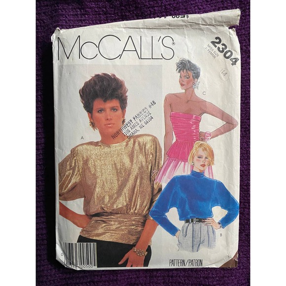 McCalls Sewing pattern 2304 bat wing blouse top sz 14 - Picture 1 of 5